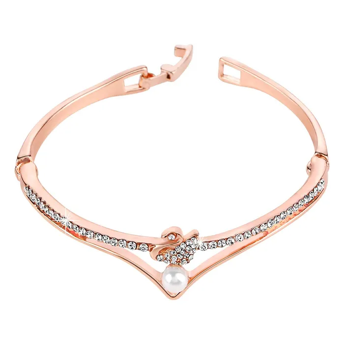 Yellow Chimes Yellow Chimes Swan On Pearl Elegant Rose Gold Charm Bracelet for Women and Girls Bracelets Yellow Chimes Yellow Chimes Swan On Pearl Elegant Rose Gold Charm Bracelet for Women and Girls Bracelets