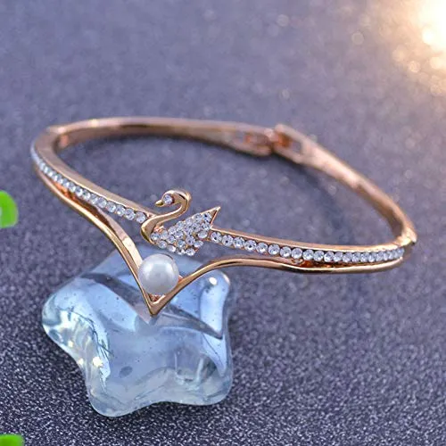 Yellow Chimes Yellow Chimes Swan On Pearl Elegant Rose Gold Charm Bracelet for Women and Girls Bracelets