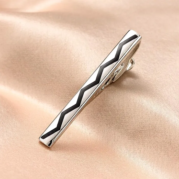 Yellow Chimes Yellow Chimes Tie Pin for Mens and Boys Stainless Steel Silver Toned Black Designed Tie Pin for Mens and Boys Necklaces