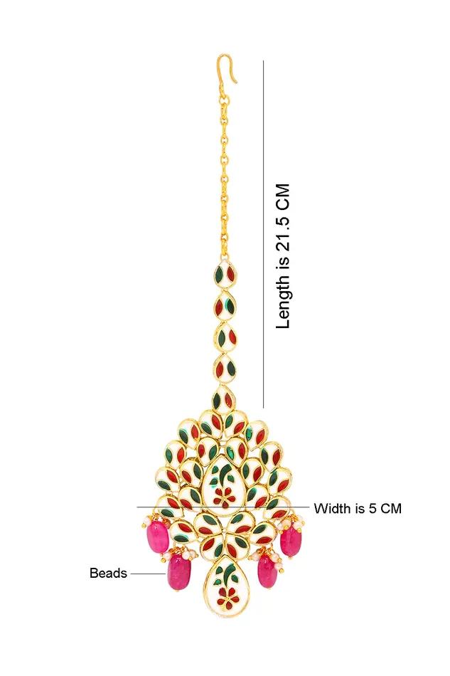 Yellow Chimes Yellow Chimes Traditional Gold Plated Kundan Studded Pink Moti Designer Ethnic Maang Tikka for Women and Girls Necklaces