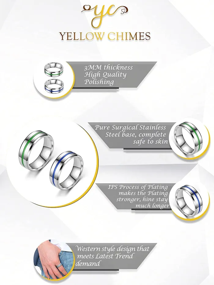 Yellow Chimes Yellow Chimes Western Style Stainless Steel Dragon Celtic Inlay Polish Combo Band Ring for Men and Boys Design2 Necklaces