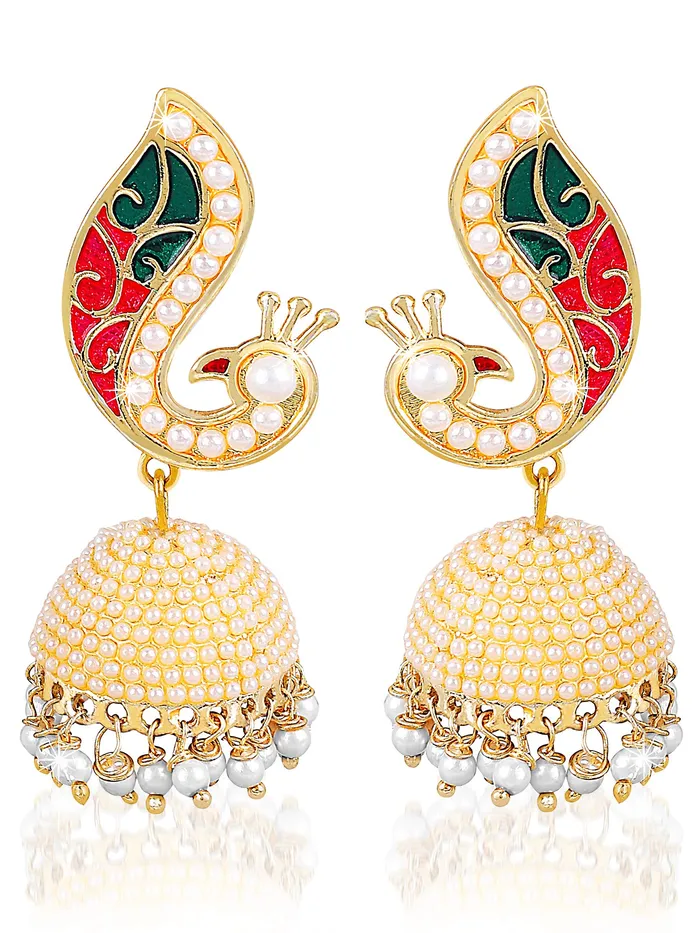 Yellow Chimes Yellow Chimes White Golden Copper goldplated Traditional Pearl Moti Jhumka Earrings for Women and Girls Necklaces Yellow Chimes Yellow Chimes White Golden Copper goldplated Traditional Pearl Moti Jhumka Earrings for Women and Girls Necklaces