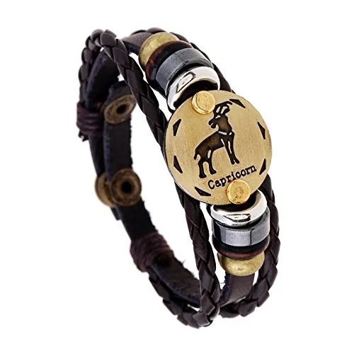 Yellow Chimes Zodiac Sign Constellation Handmade Brown Leather Bracelet For Men and WomenUnisex Capricorn Yellow Chimes Earrings Yellow Chimes Zodiac Sign Constellation Handmade Brown Leather Bracelet For Men and WomenUnisex Capricorn Yellow Chimes Earrings
