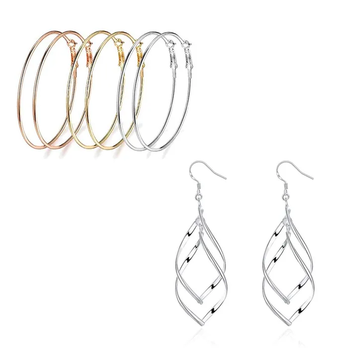 Yellow ChimesCombo of Designer Leafs Alloy Drop and 3 Pairs Big Silver Gold Rose Gold Stainless Steel Hoop Earrings for Women Girls Yellow Chimes Earrings Yellow ChimesCombo of Designer Leafs Alloy Drop and 3 Pairs Big Silver Gold Rose Gold Stainless Steel Hoop Earrings for Women Girls Yellow Chimes Earrings