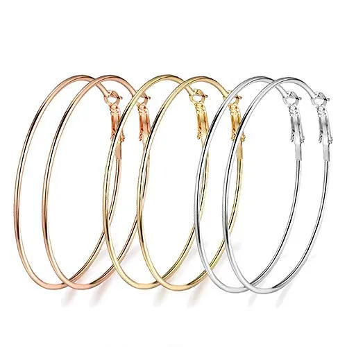Yellow ChimesCombo of Designer Leafs Alloy Drop and 3 Pairs Big Silver Gold Rose Gold Stainless Steel Hoop Earrings for Women Girls Yellow Chimes Earrings