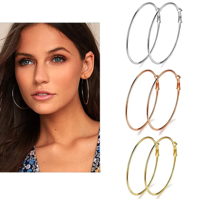Yellow ChimesCombo of Designer Leafs Alloy Drop and 3 Pairs Big Silver Gold Rose Gold Stainless Steel Hoop Earrings for Women Girls Yellow Chimes Earrings