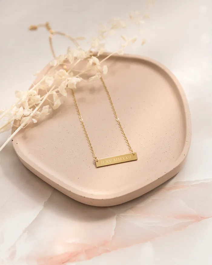 Zen and Zuri Necklaces Personalized Roman Numerals Bar Necklace