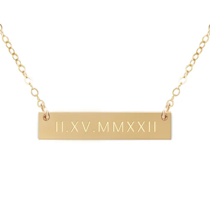 Zen and Zuri Necklaces Personalized Roman Numerals Bar Necklace