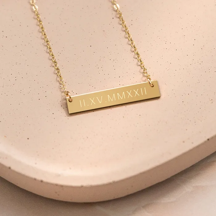Zen and Zuri Necklaces Personalized Roman Numerals Bar Necklace
