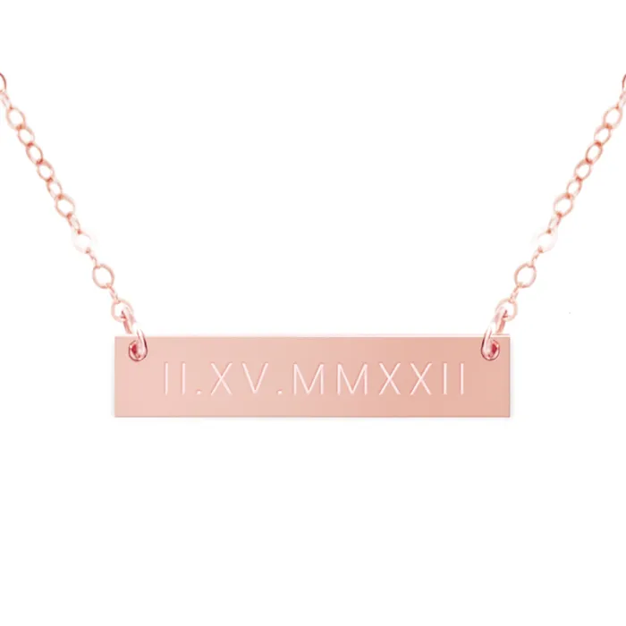 Zen and Zuri Necklaces Personalized Roman Numerals Bar Necklace