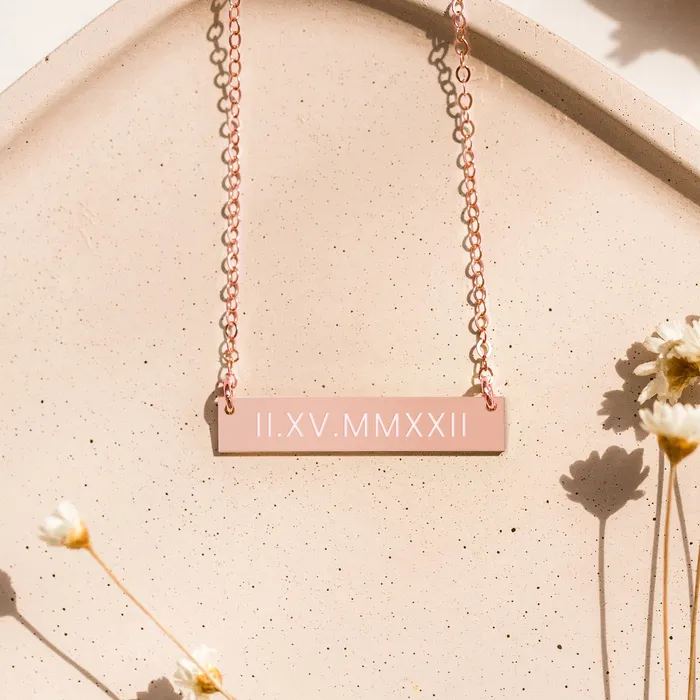 Zen and Zuri Necklaces Personalized Roman Numerals Bar Necklace